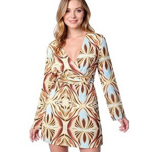 Zara Satin Effect Wrap Mini Dress Multi-Color M NWT